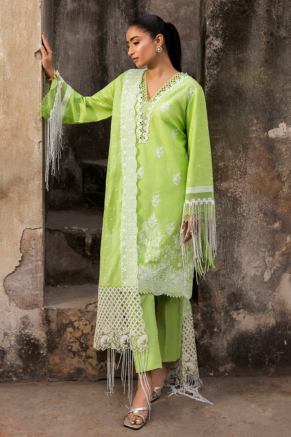 3 Piece Embroidered Jacquard Suit with Embroidered Denting Dupatta