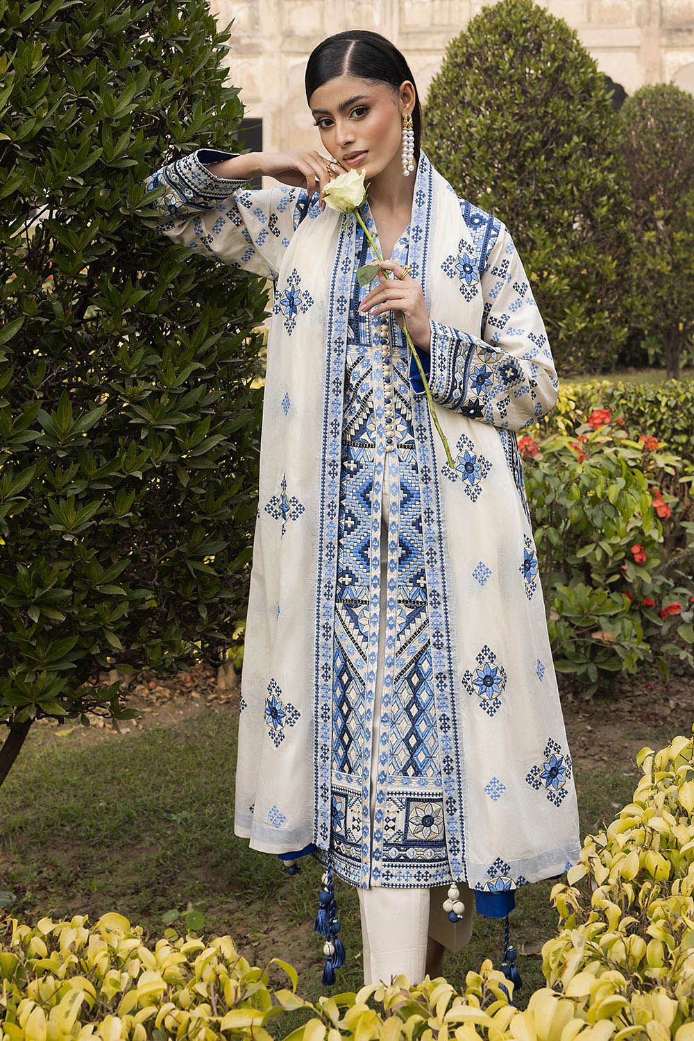 3 Piece Embroidered Lawn Suit with Embroidered Borders