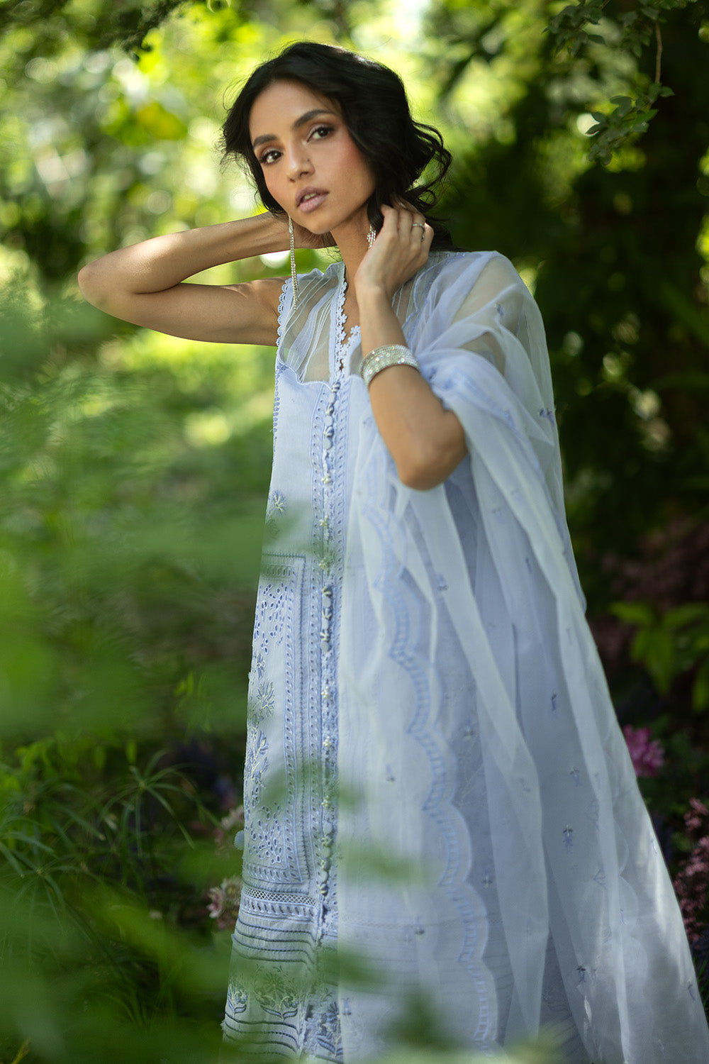 3 Piece Embroidered Paper Cotton Suit With Inner And Embroidered Borders And Embroidered Organza Dupatta