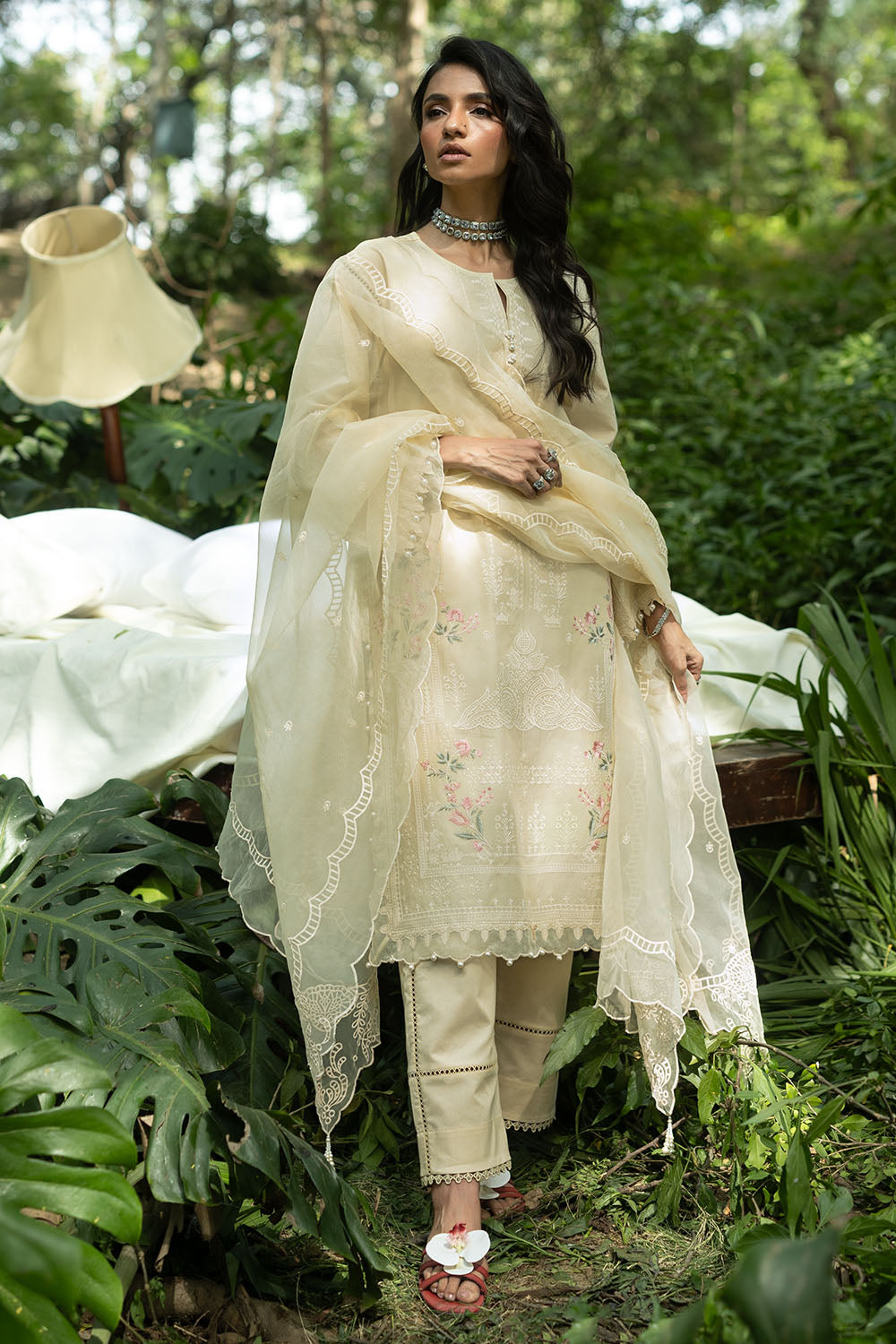 3 Piece Embroidered Lawn Suit and Embroidered Organza Dupatta