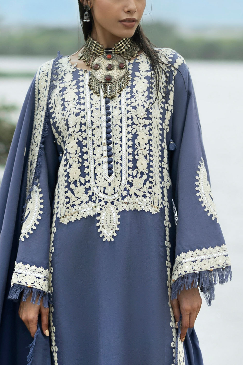 3 Piece Embroidered Pashmina Suit with Embroidered Pashmina Dupatta