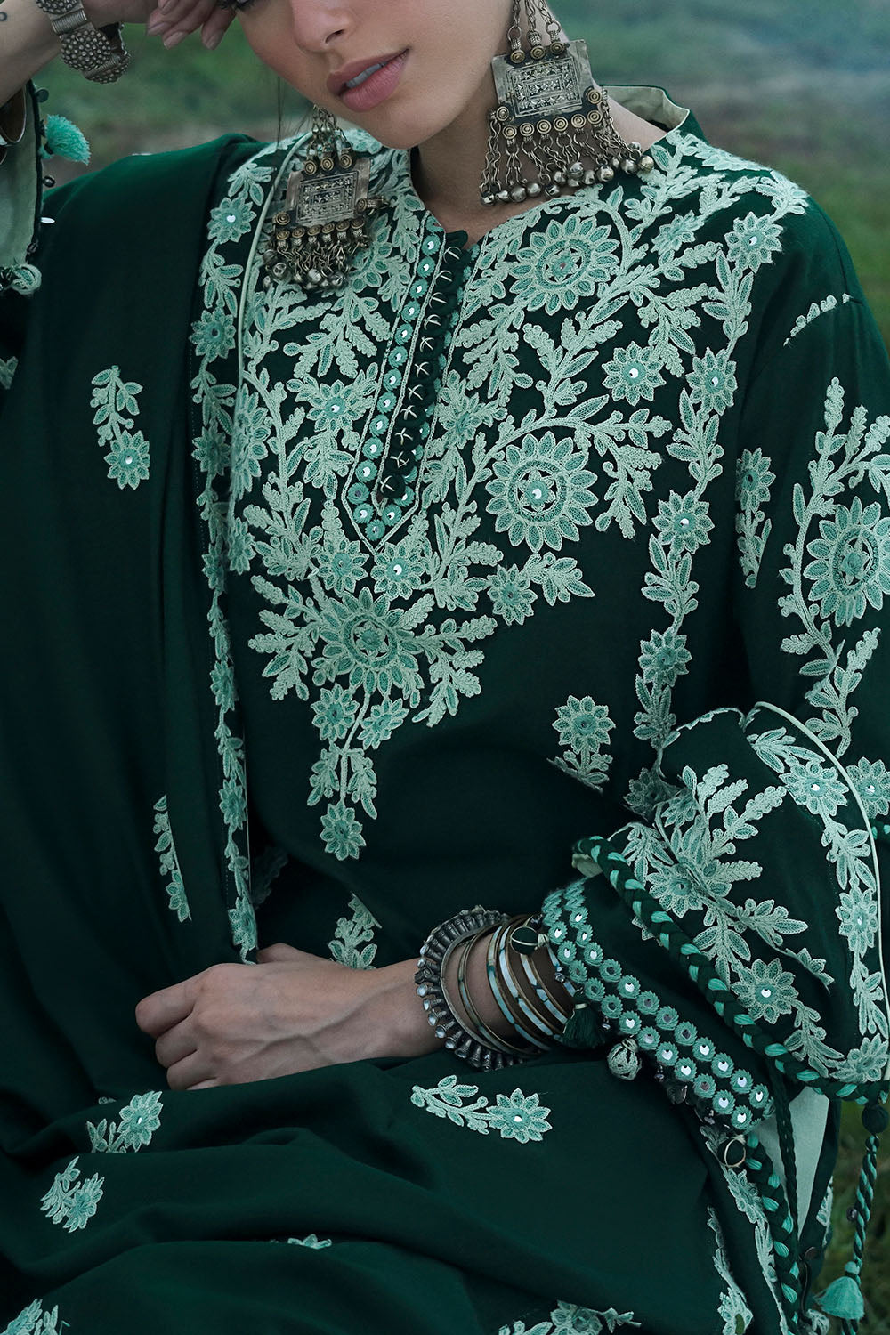3 Piece Embroidered Pashmina Suit with Embroidered Pashmina Dupatta