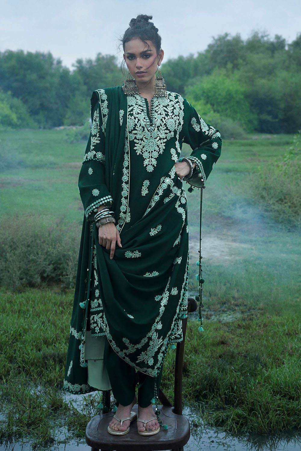 3 Piece Embroidered Pashmina Suit with Embroidered Pashmina Dupatta