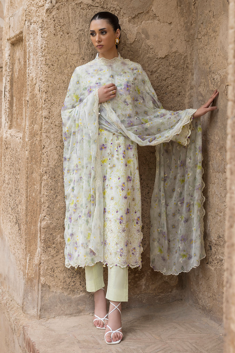 3 Piece Embroidered Printed Lawn Suit with Embroidered Printed Chiffon Dupatta