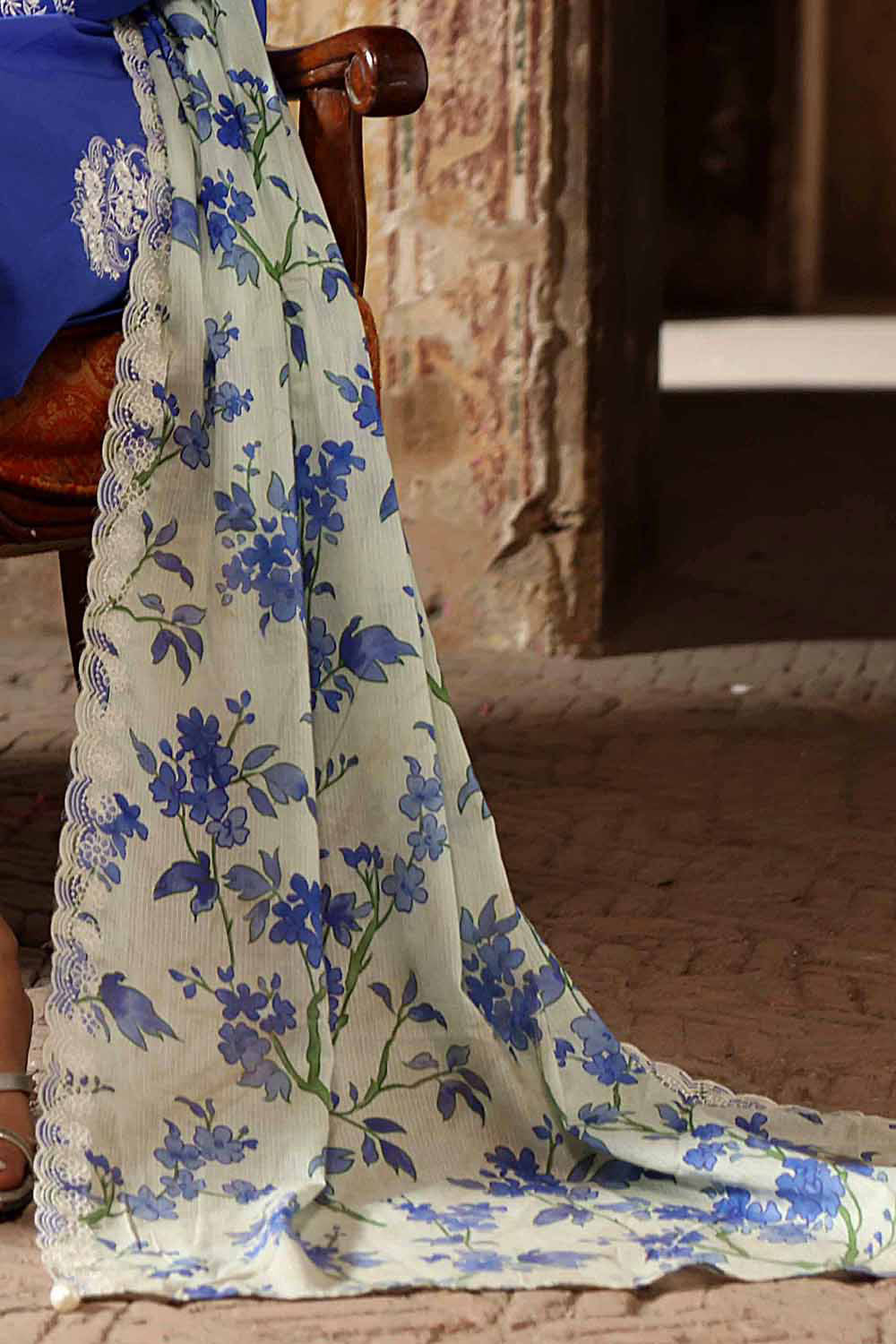 3 Piece Embroidered Lawn Suit With Embroidered Printed Denting Dupatta And Embroidered Trouser Border