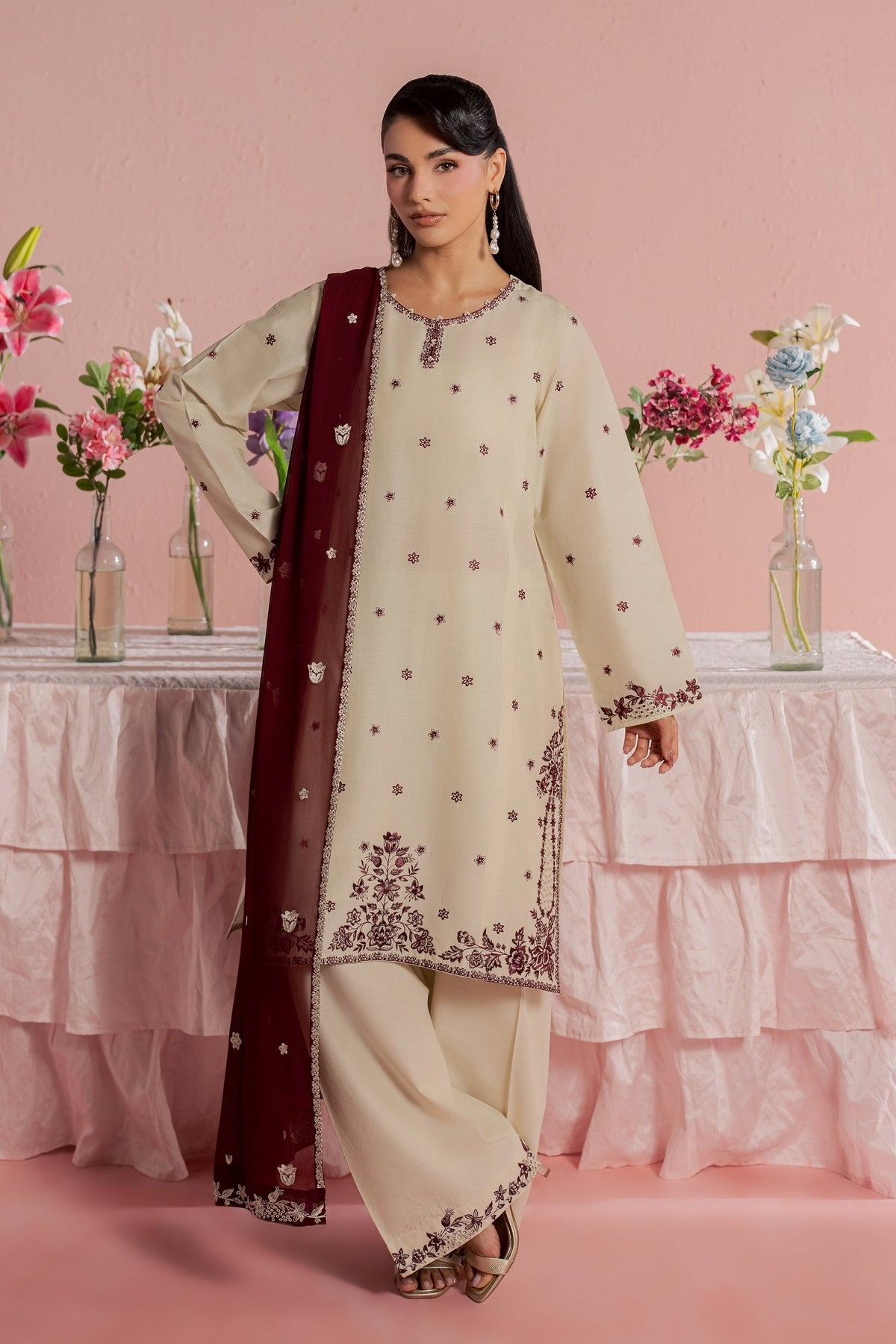 Enha 3Pc - Embroidered Lawn Dress