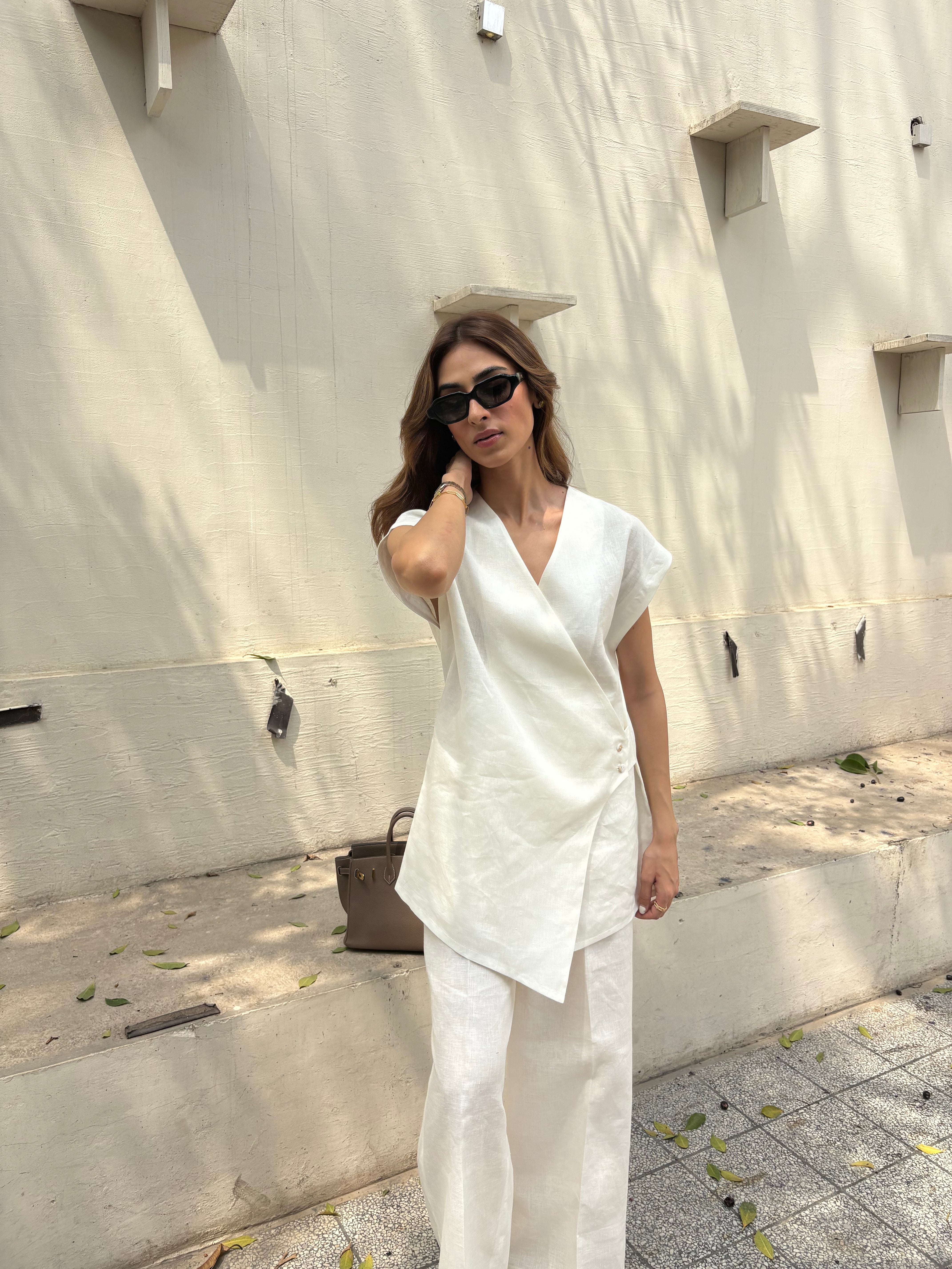 White Linen Vest Set
