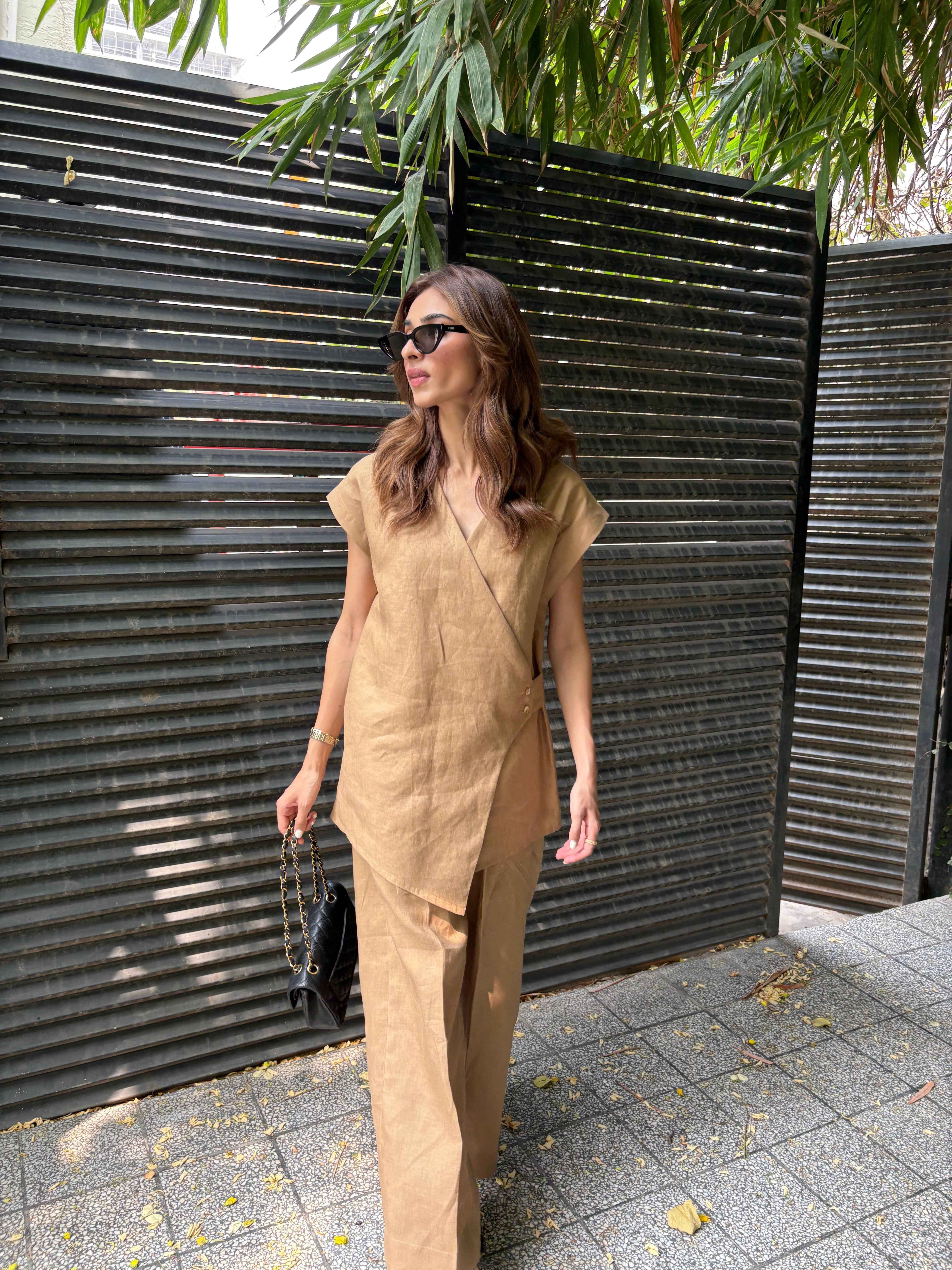 Brown Linen Vest Set