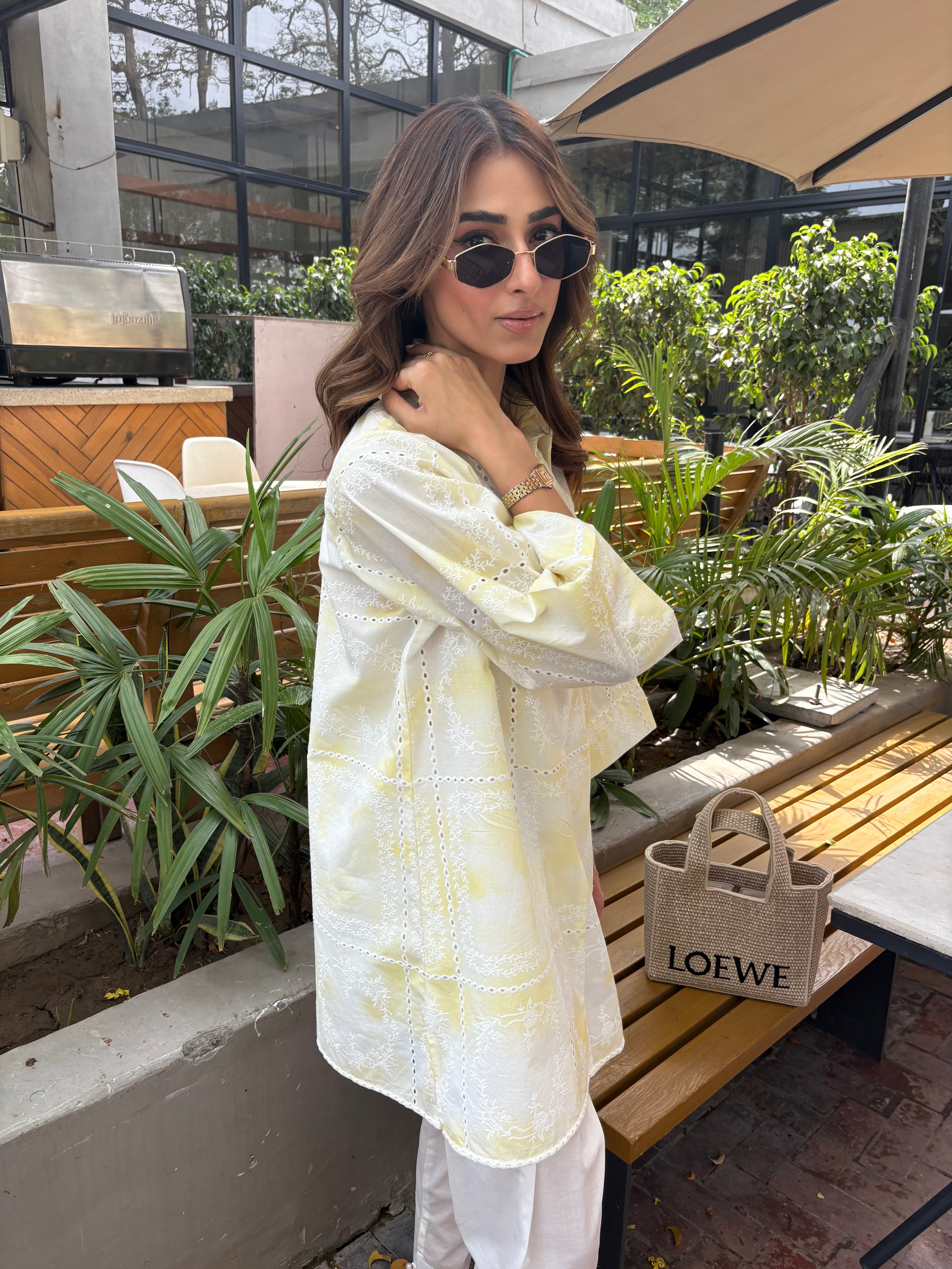 Yellow Tie & Dye Chikankari Toby