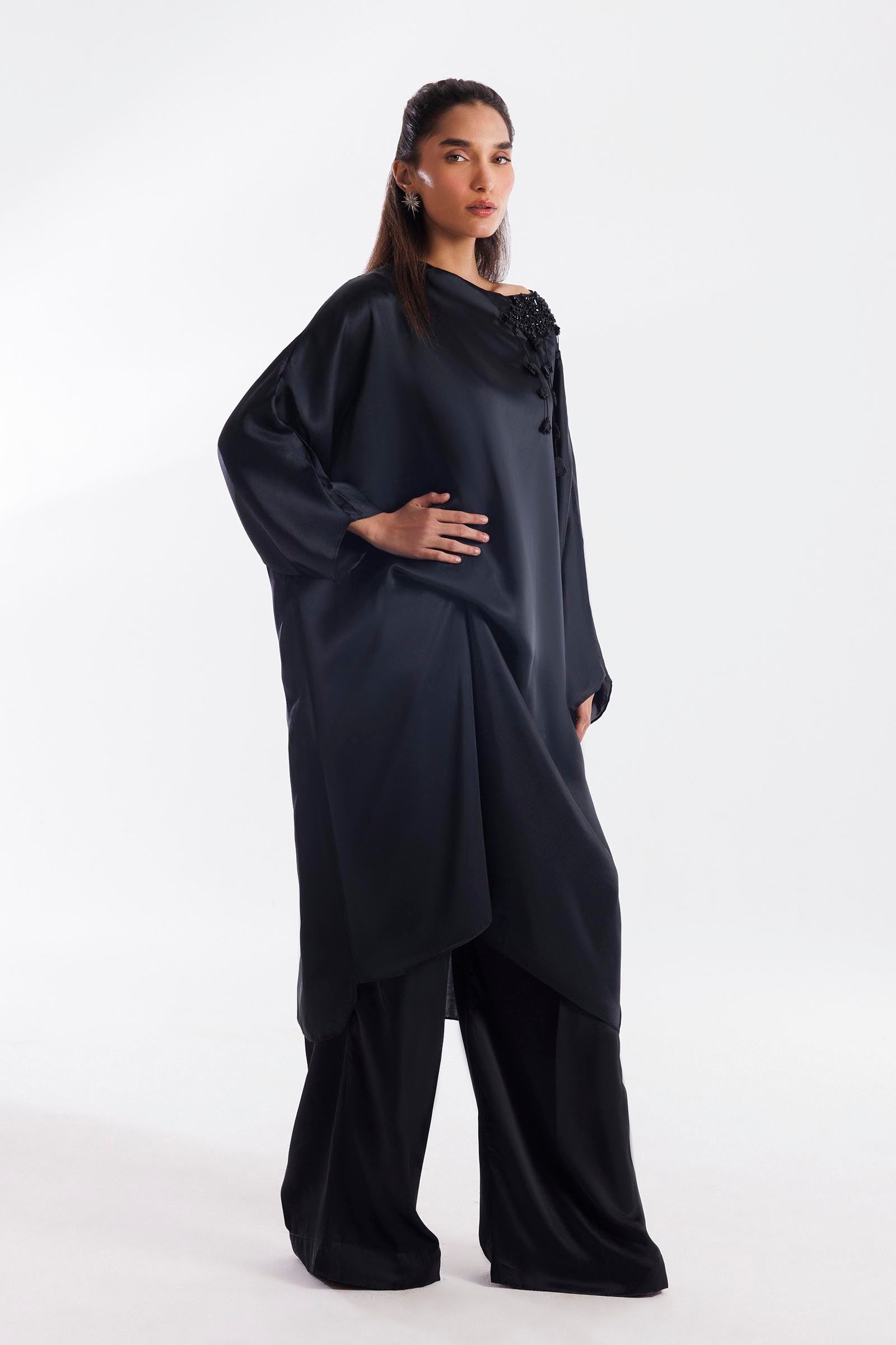Stitched Dyed Satin Shirt + Culotte