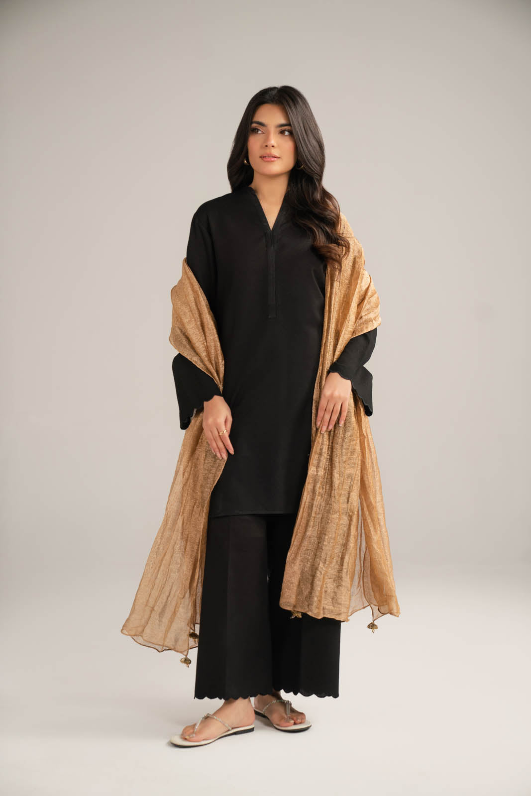 1 Piece Tissue Zari Solid Dupattas/Stoles (FD0078)