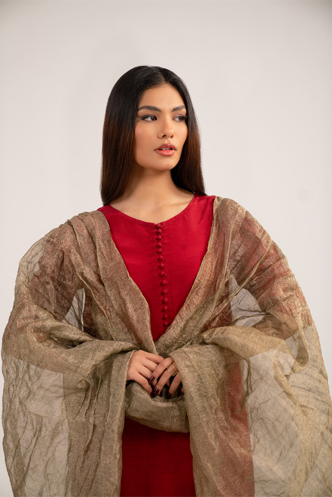 1 Piece Tissue Zari Solid Dupattas/Stoles (FD0086)