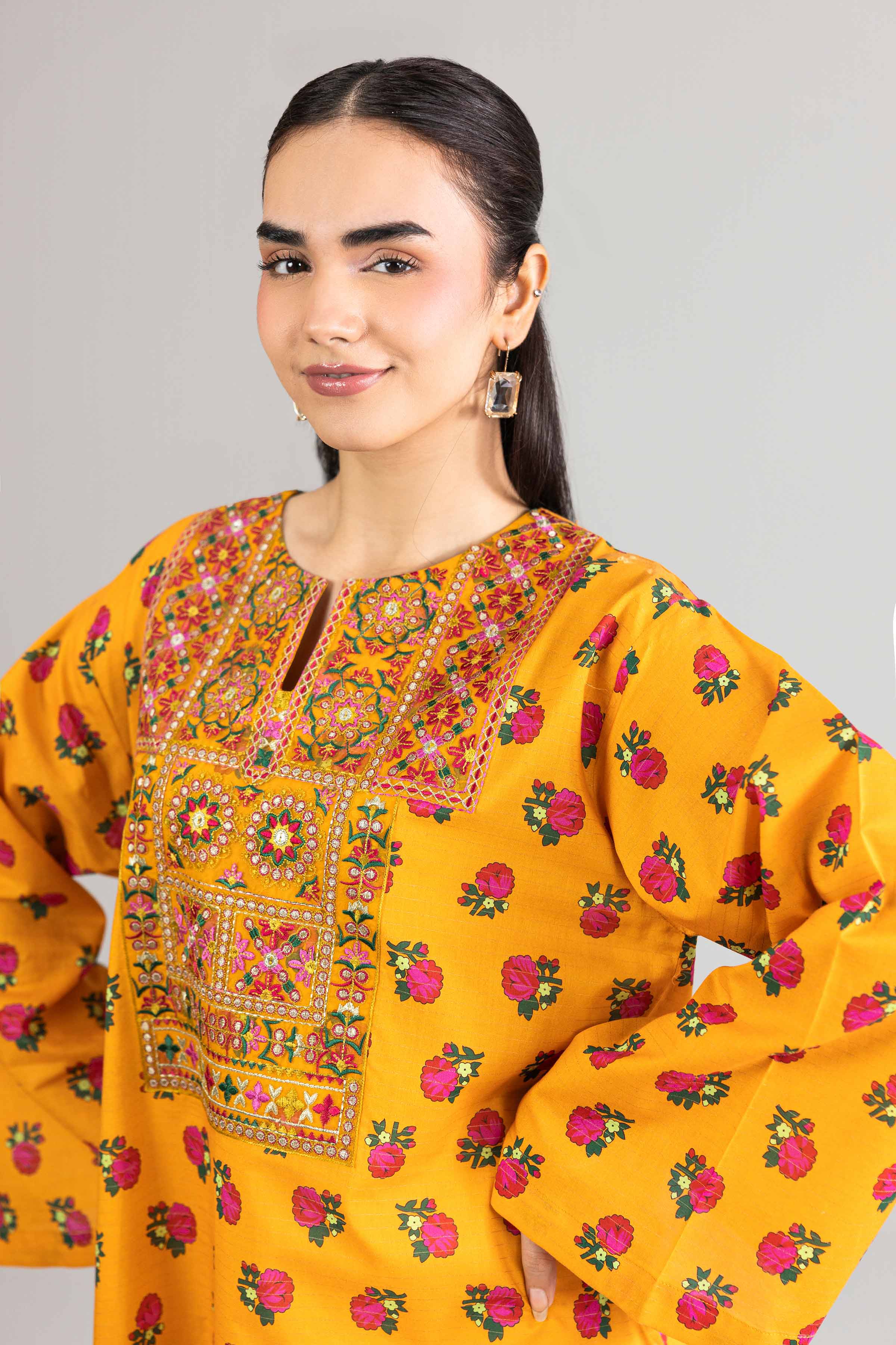 Printed Embroidered Dress - Fe26-50