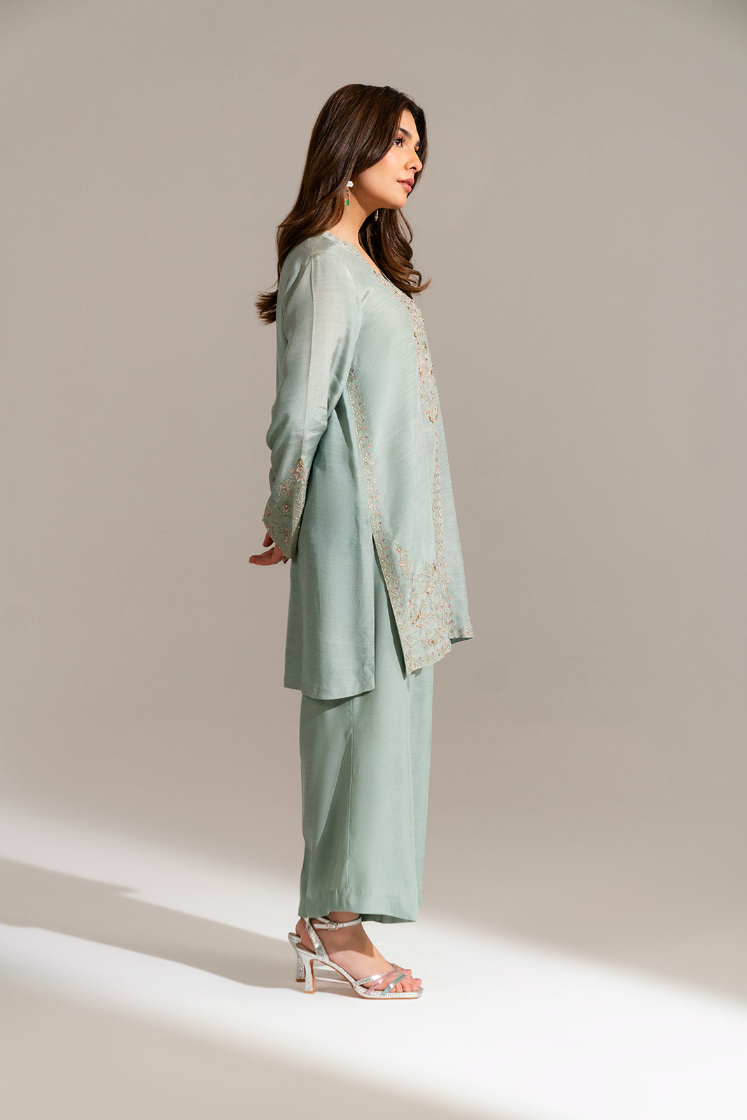 2 Piece Raw Silk Embroidered Suit (FL0132)