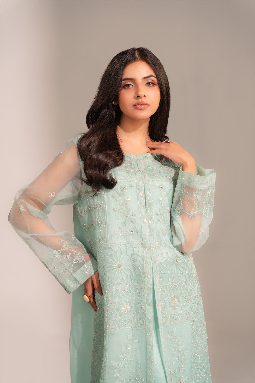 2 Piece Organza Embroidered Suit (FL0138)