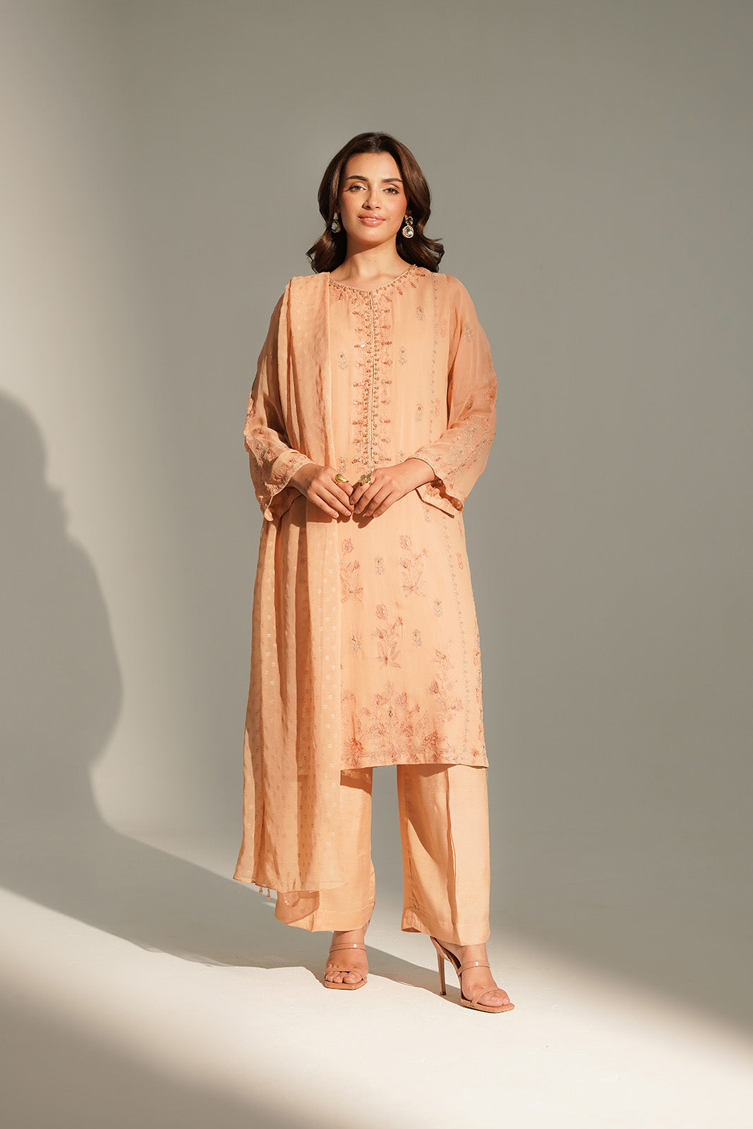 3 Piece Chiffon Embroidered Suit (FL0161)