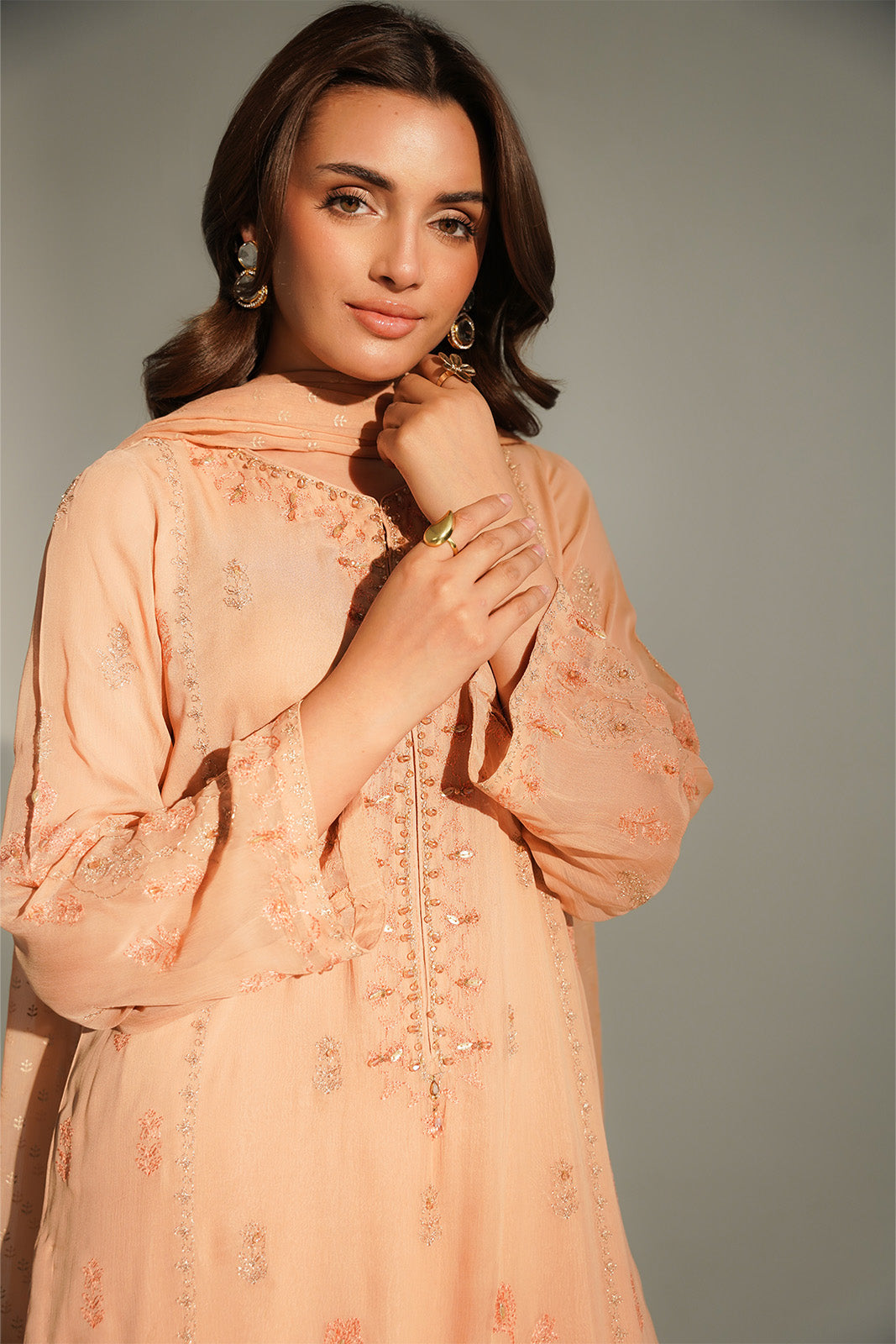 3 Piece Chiffon Embroidered Suit (FL0161)
