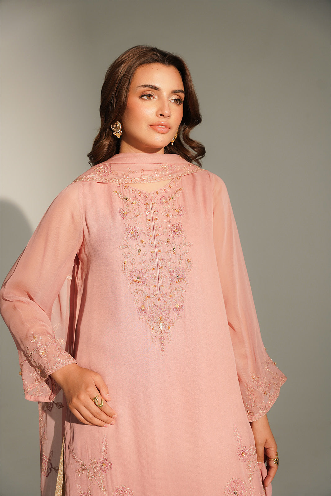 2 Piece Chiffon Embroidered Suit (FL0164)