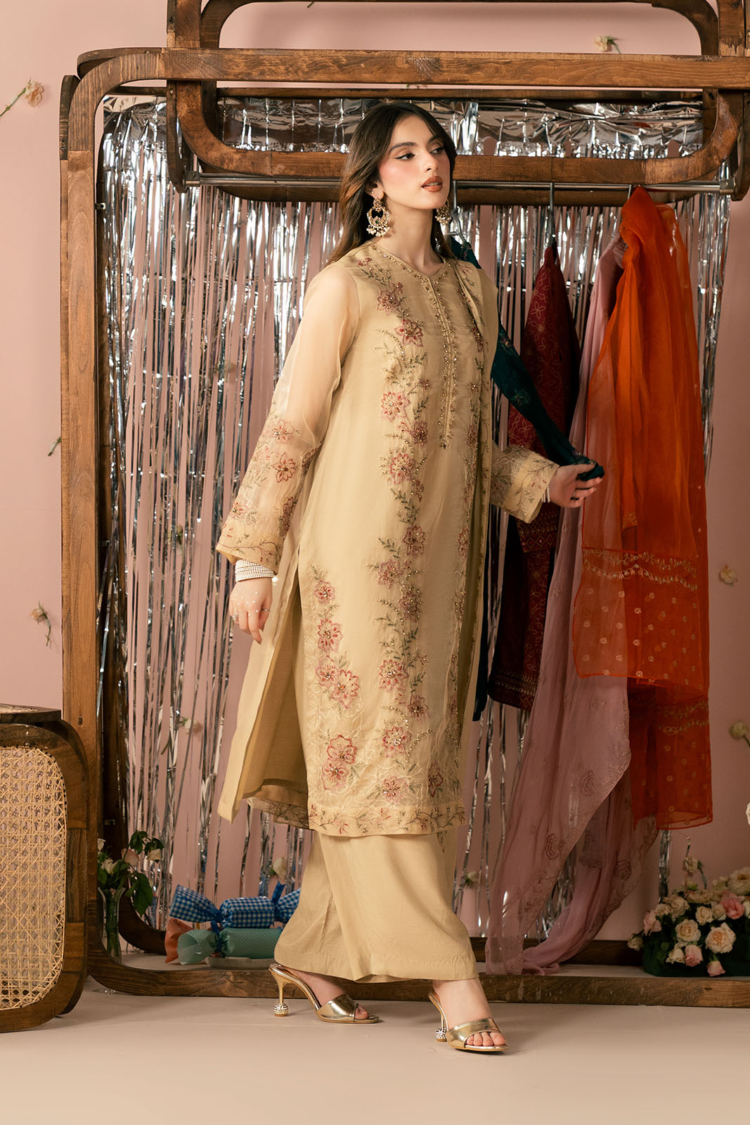 3 Piece Organza Embroidered Suit (FL0188)
