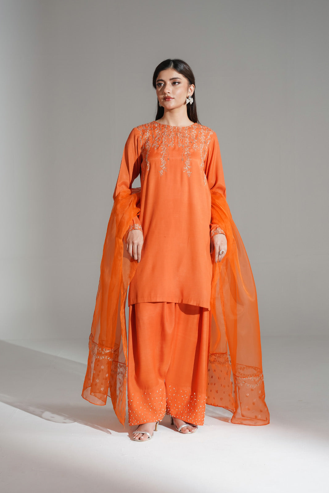 3 Piece Raw Silk Embroidered Suit (FL0198)