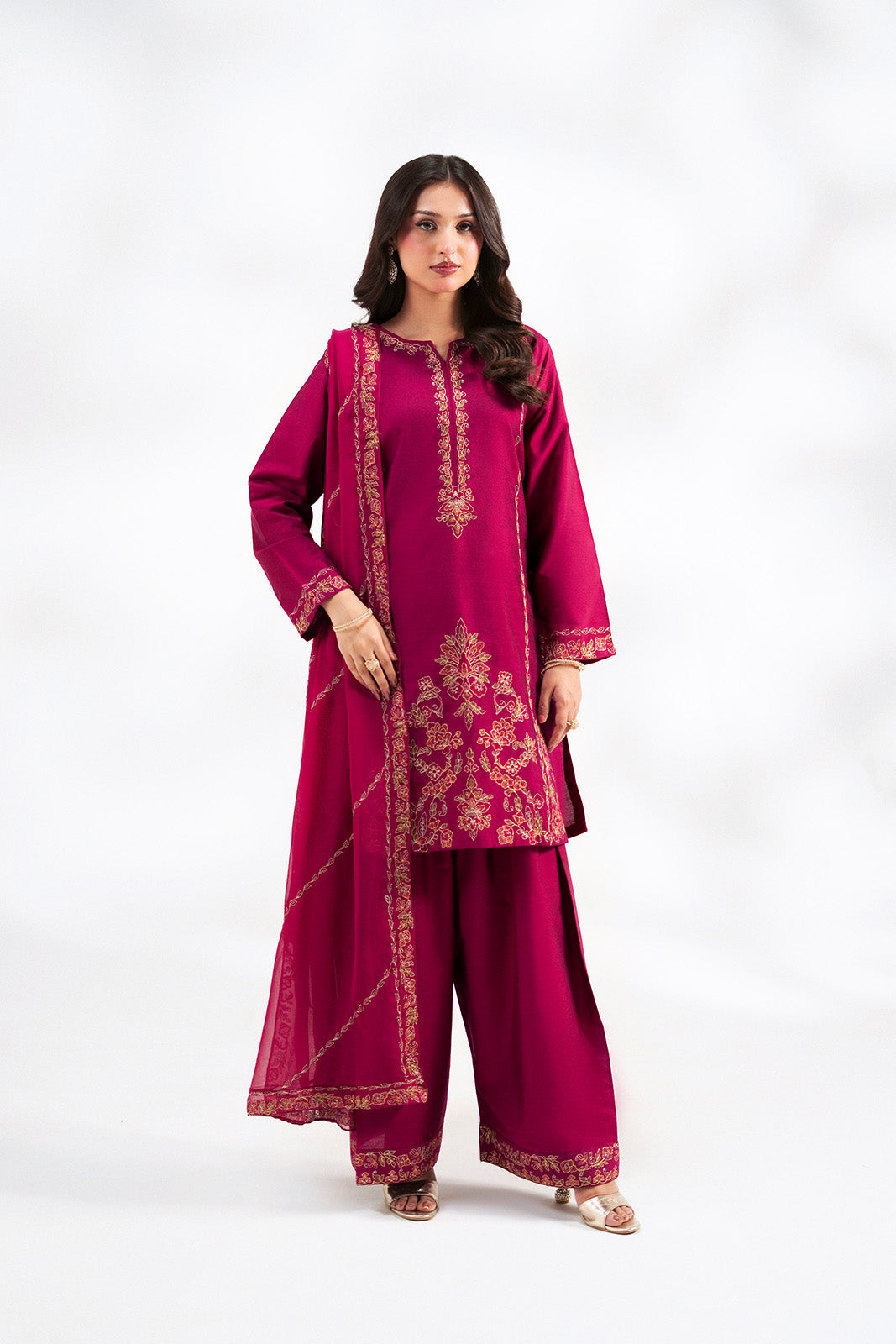 3 Piece Cotton Silk Embroidered Suit (FL0240)