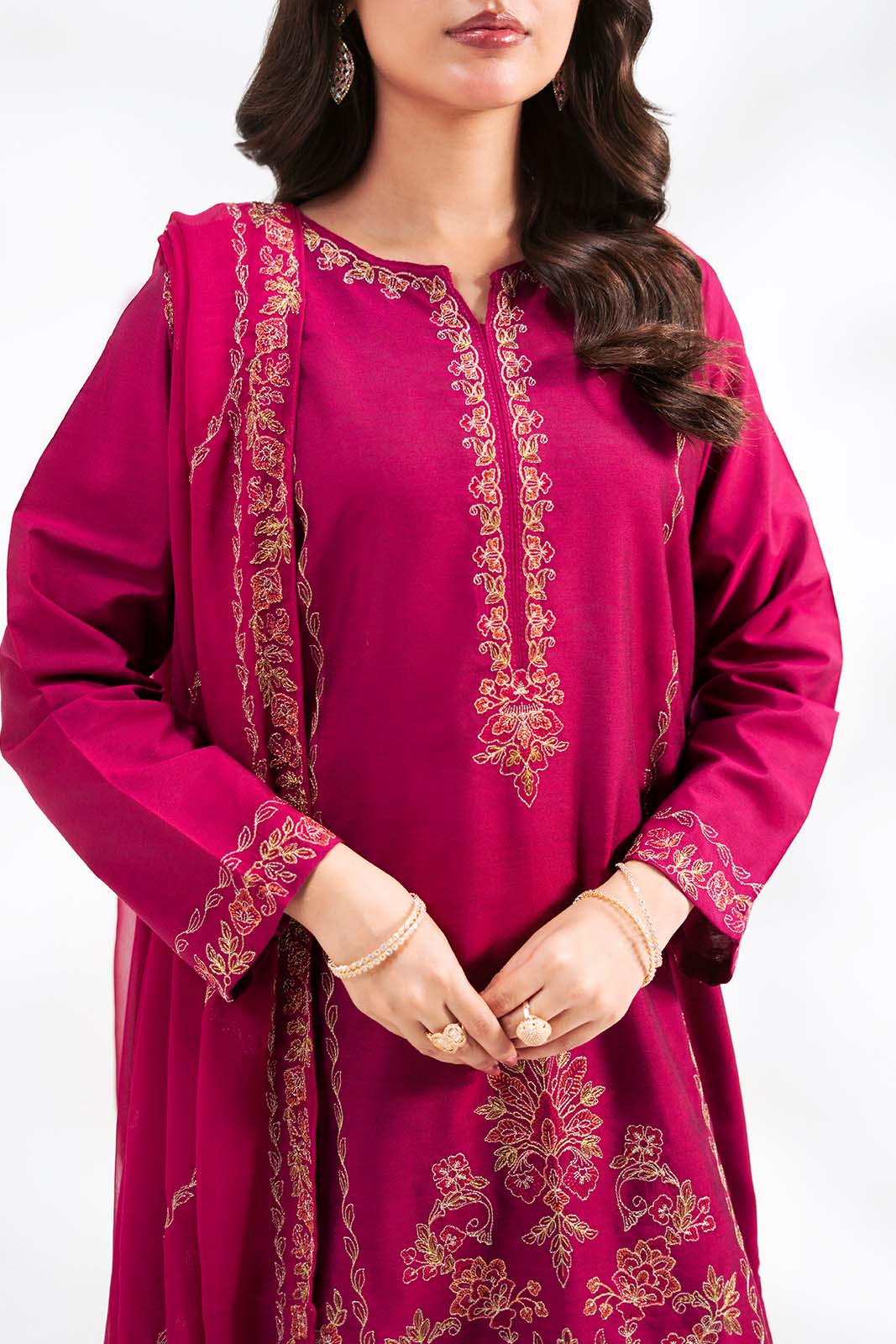 3 Piece Cotton Silk Embroidered Suit (FL0240)