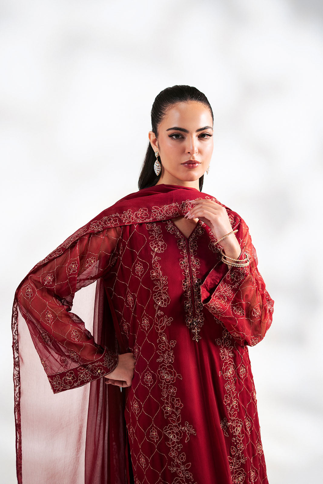 3 Piece Chiffon Embroidered Suit (FL0243)
