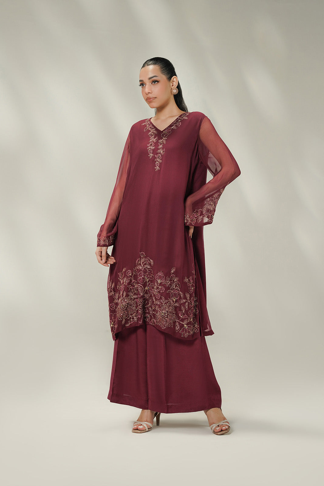 2 Piece Chiffon Embroidered Suit (FL0245)