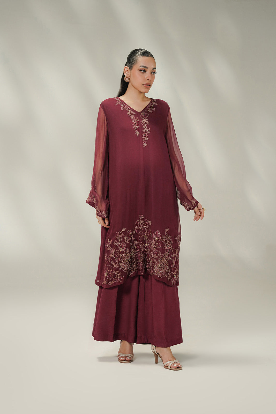 2 Piece Chiffon Embroidered Suit (FL0245)