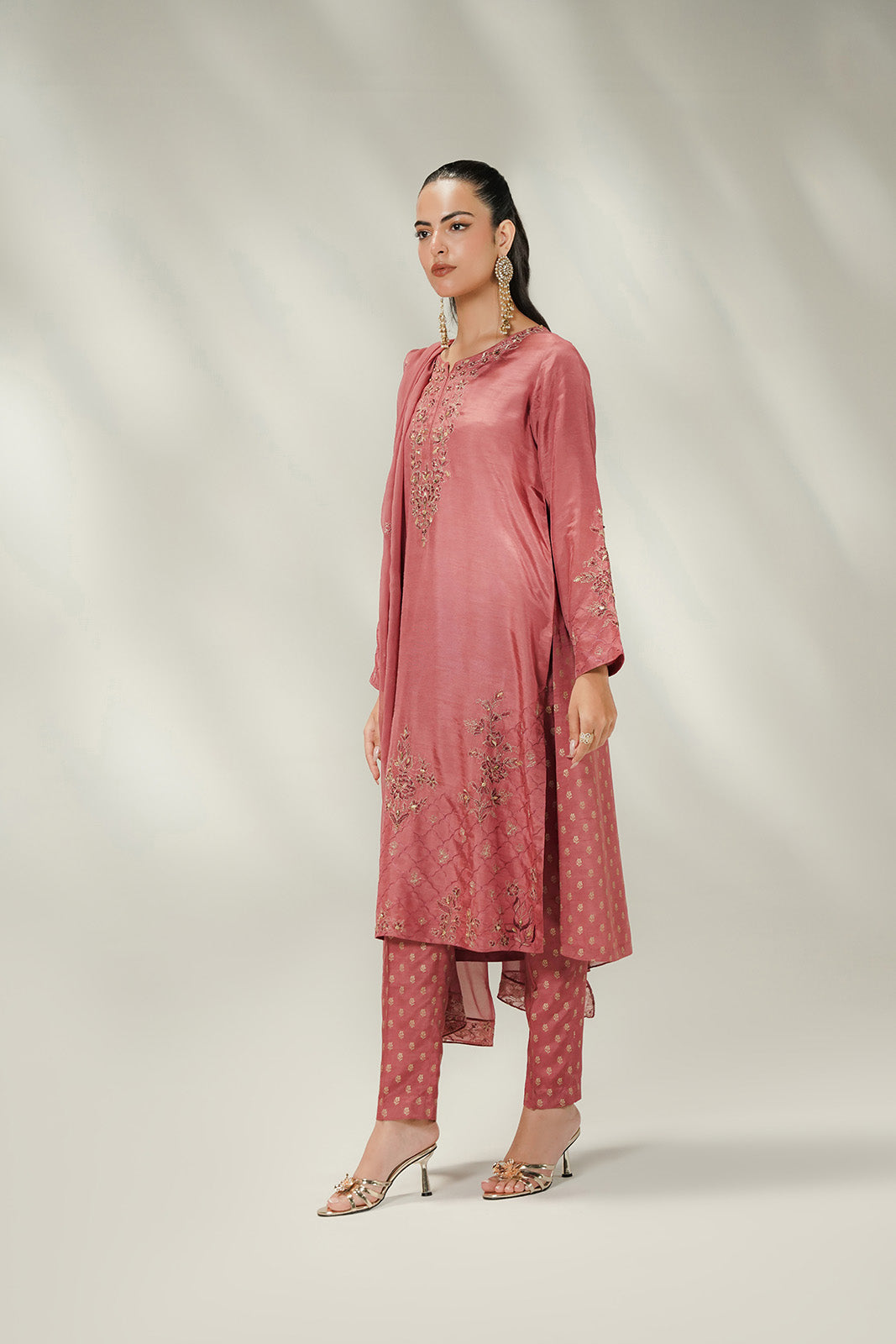 3 Piece Printed Korean Rawsilk Embroidered Suit (FL0246)
