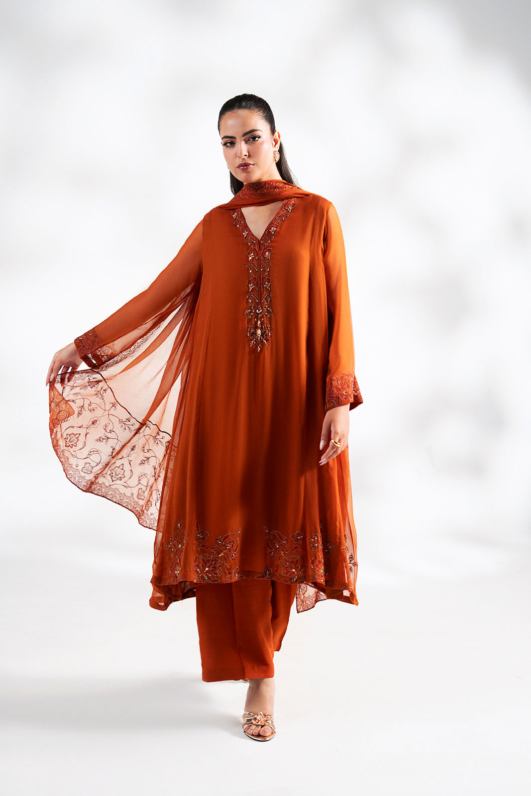 3 Piece Chiffon Embroidered Suit (FL0248)