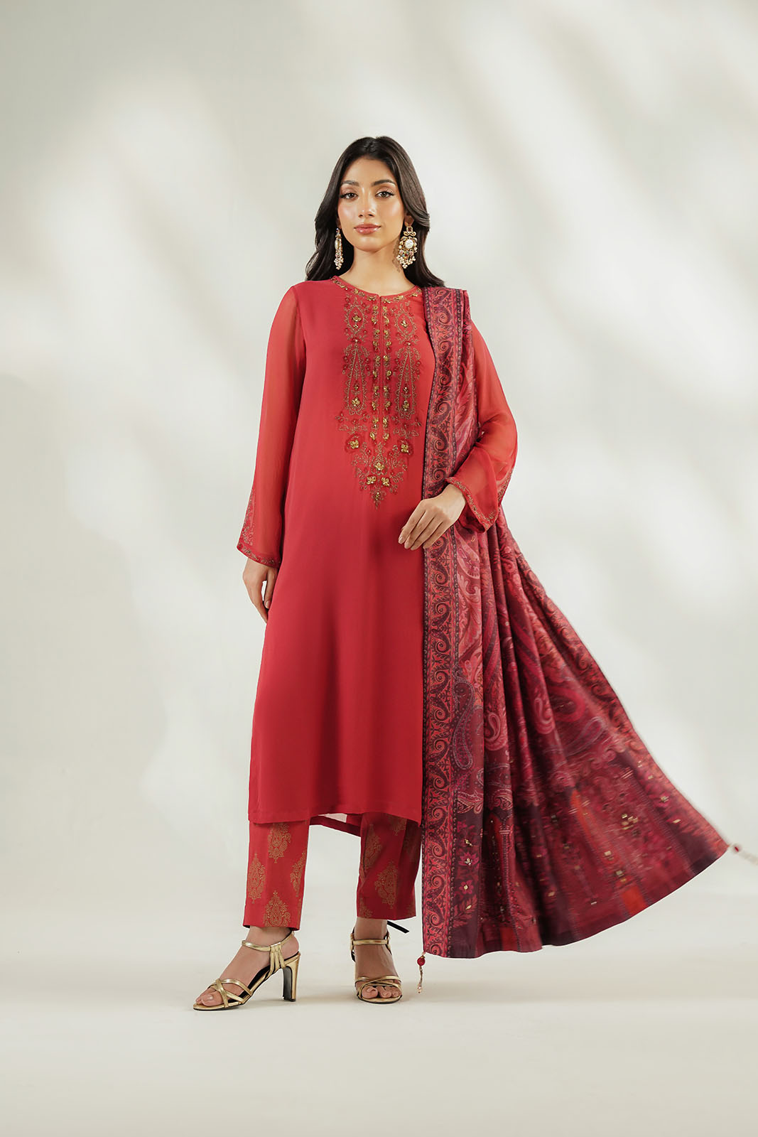 3 Piece Chiffon Embroidered Suit (FL0251)