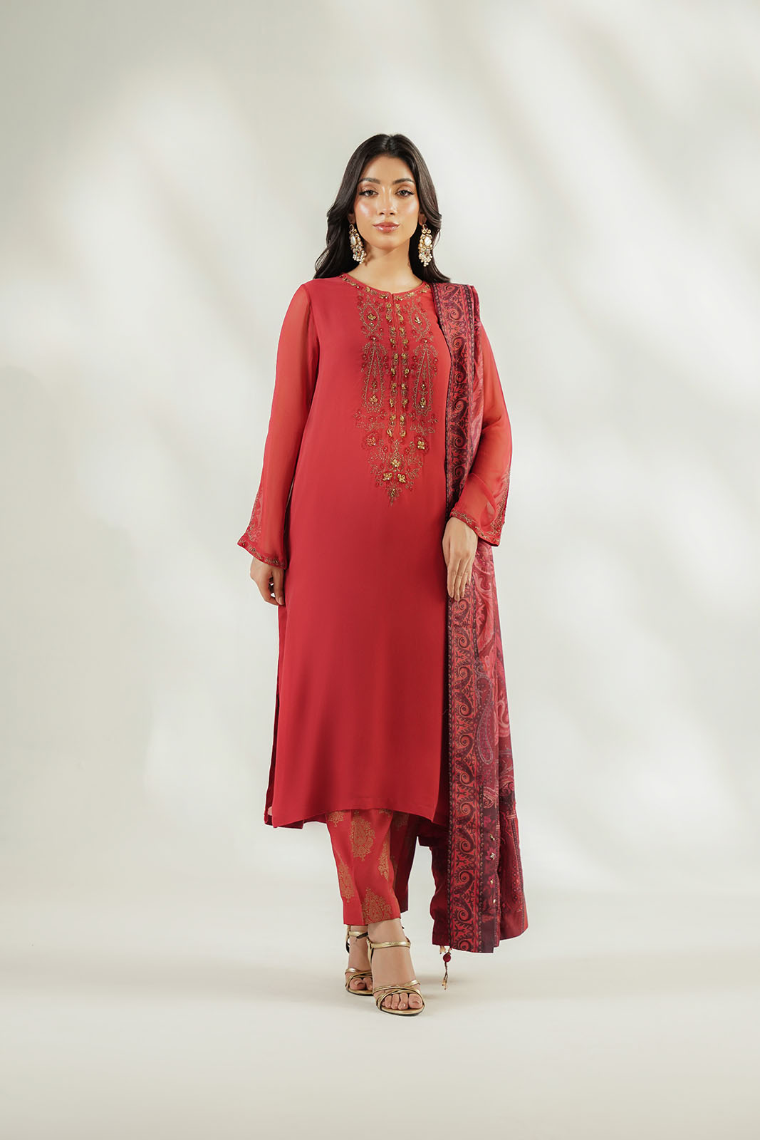3 Piece Chiffon Embroidered Suit (FL0251)