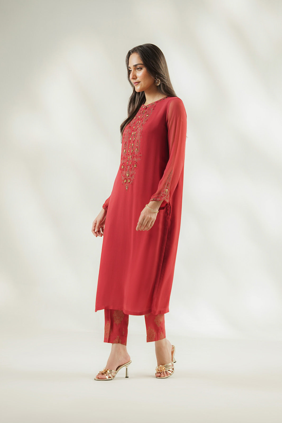 2 Piece Chiffon Embroidered Suit (FL0252)