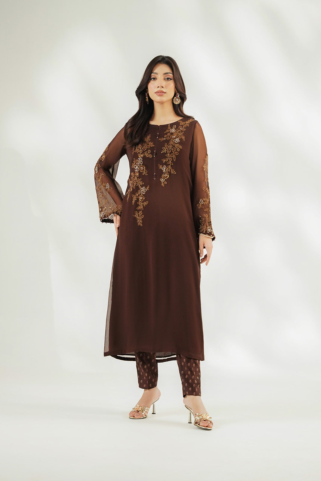 2 Piece Chiffon Embroidered Suit (FL0255)