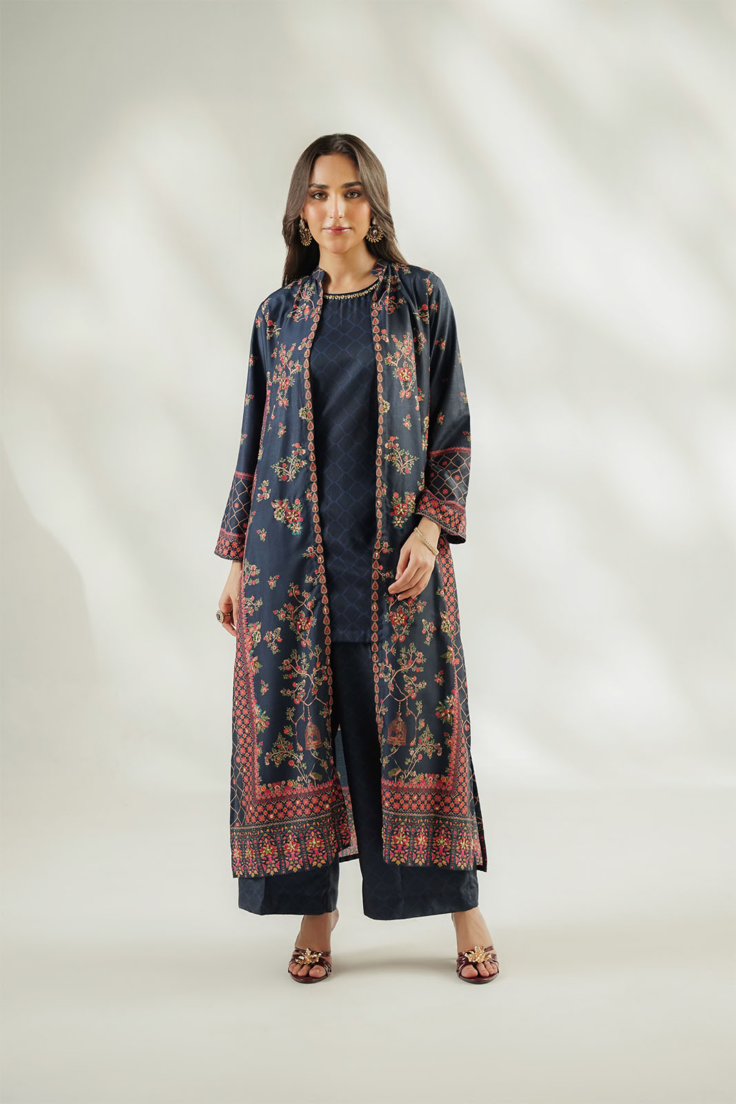 3 Piece Printed Raw Silk Embroidered Suit (FL0260)