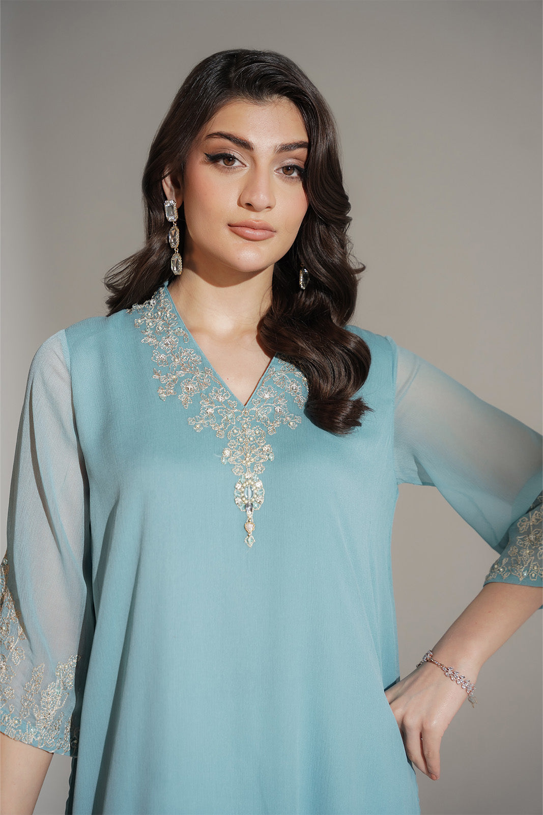 1 Piece Chiffon Embroidered Shirt (FS0121)