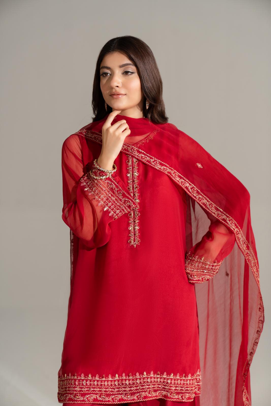 3 Piece Chiffon Embroidered Suit (FS0154)