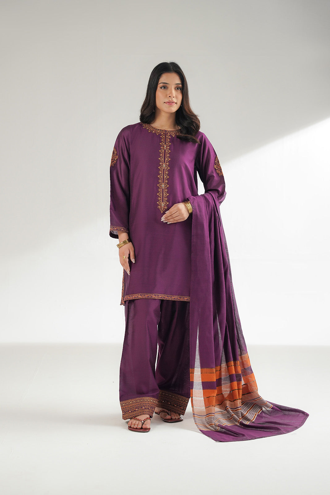 3 Piece Cotton Silk Embroidered Suit (FS0174)
