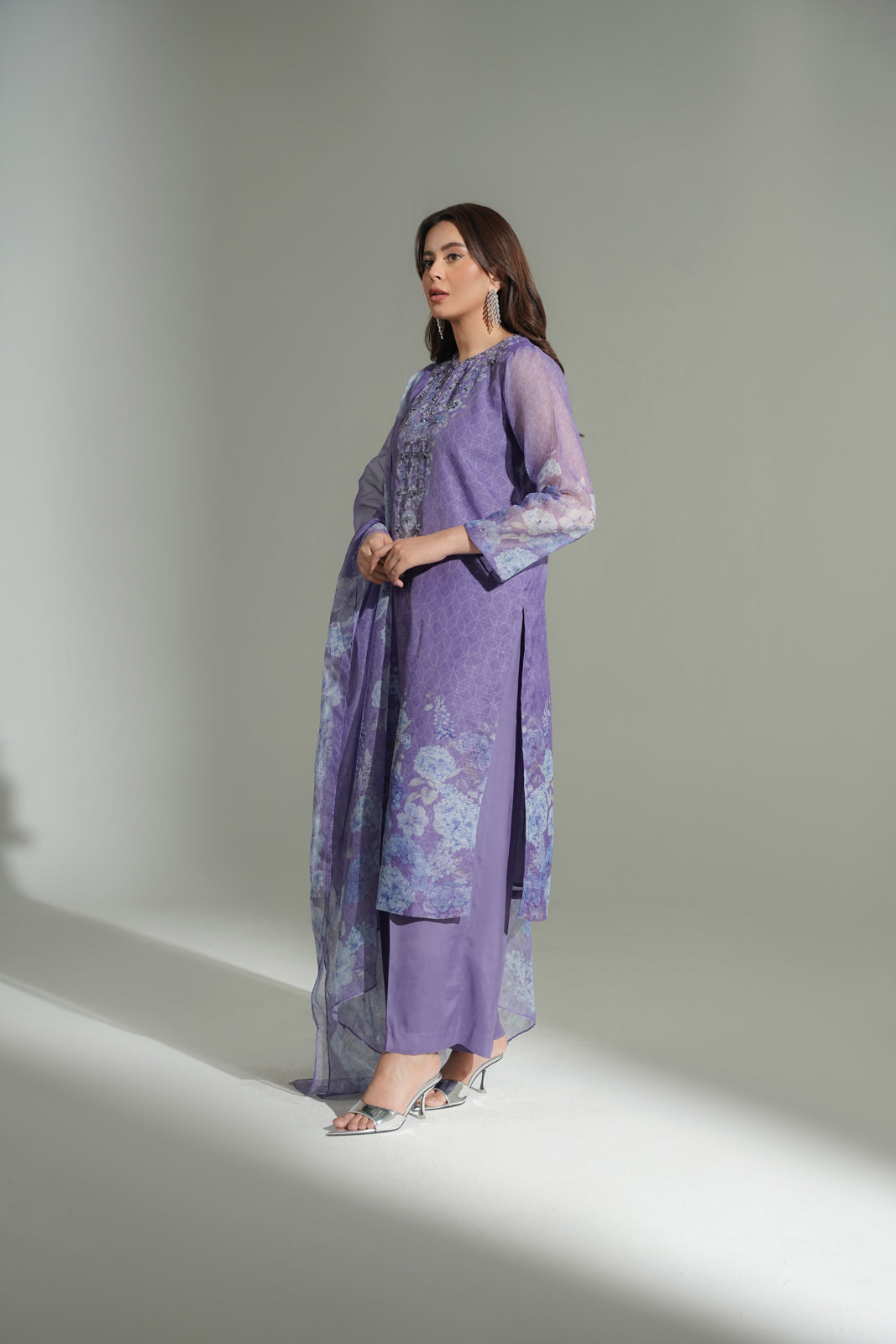 3 Piece Net Printed Embroidered Suit (FS0176)