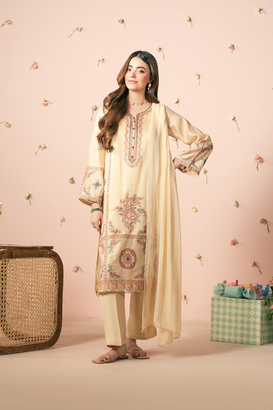 3 Piece Viscose Khadi Net Embroidered Suit (FS0181)