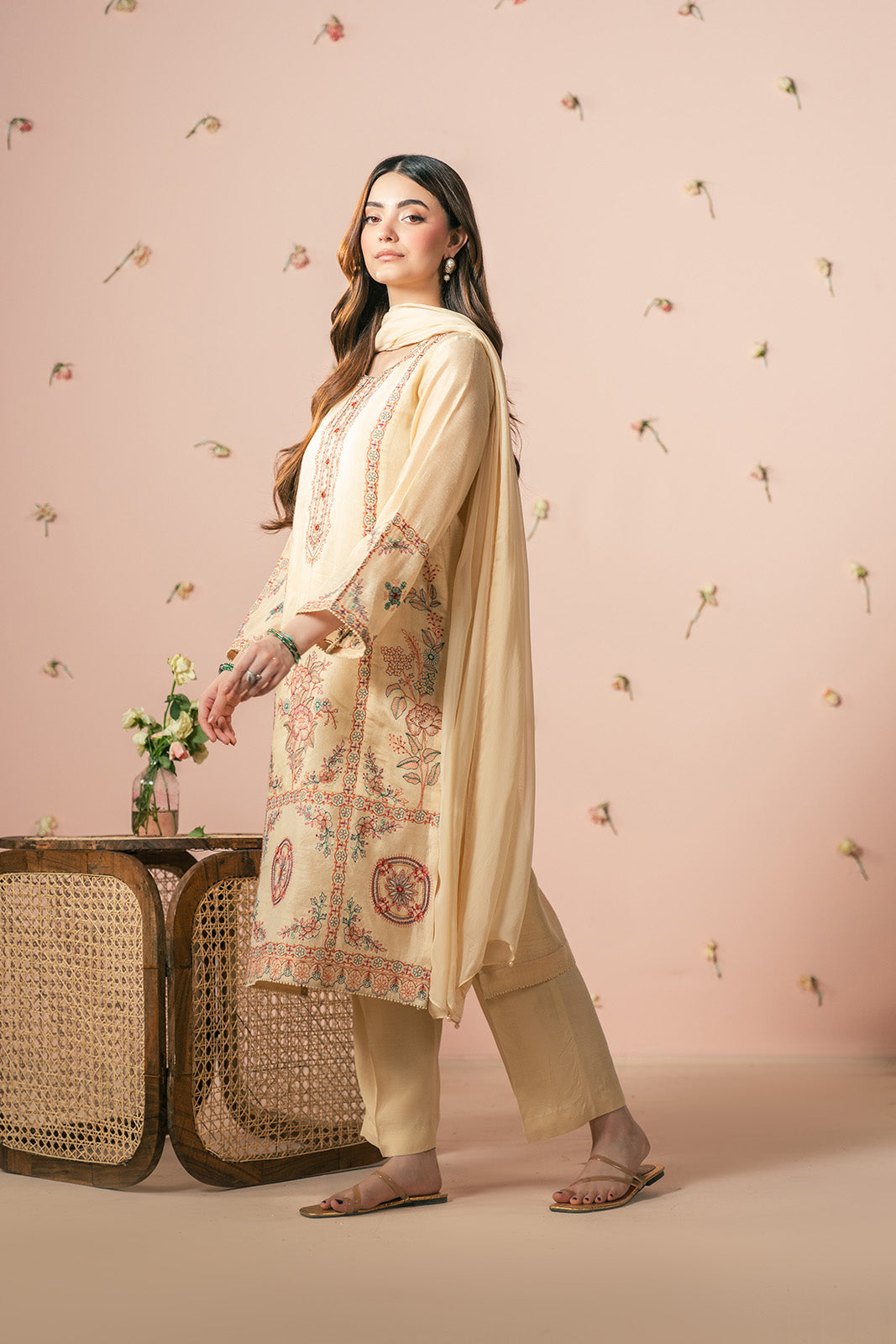 3 Piece Viscose Khadi Net Embroidered Suit (FS0181)