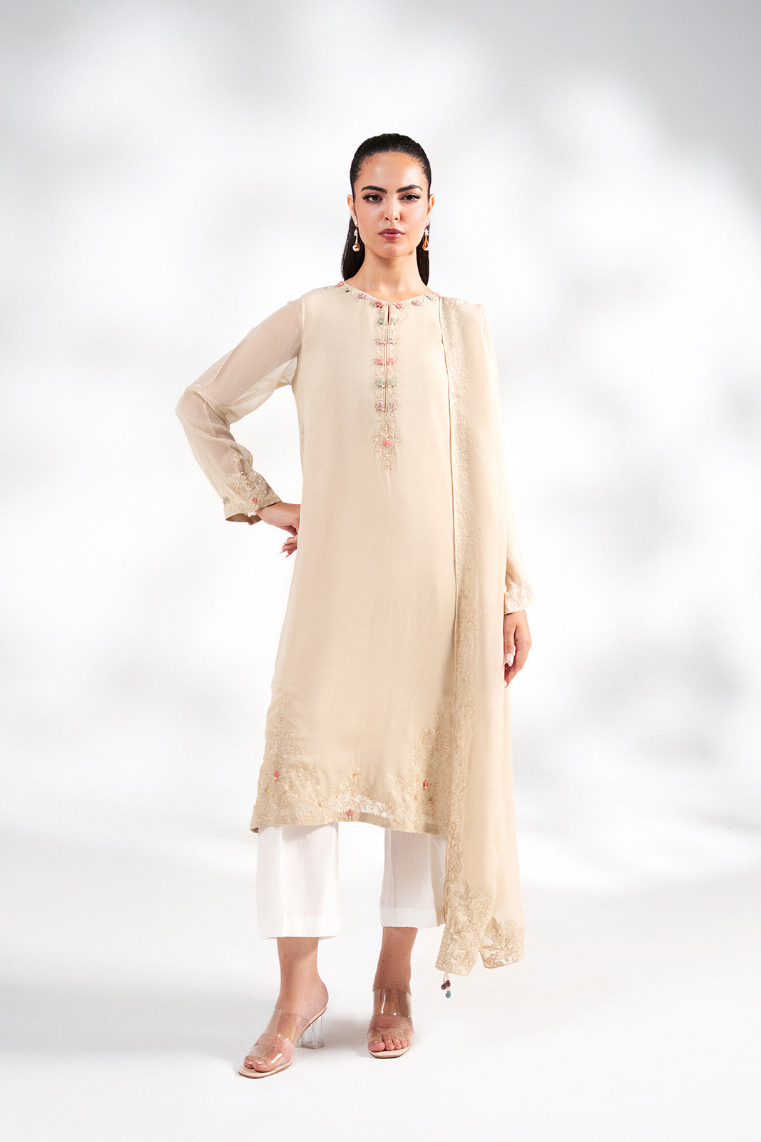 2 Piece Chiffon Embroidered Suit (FS0212)