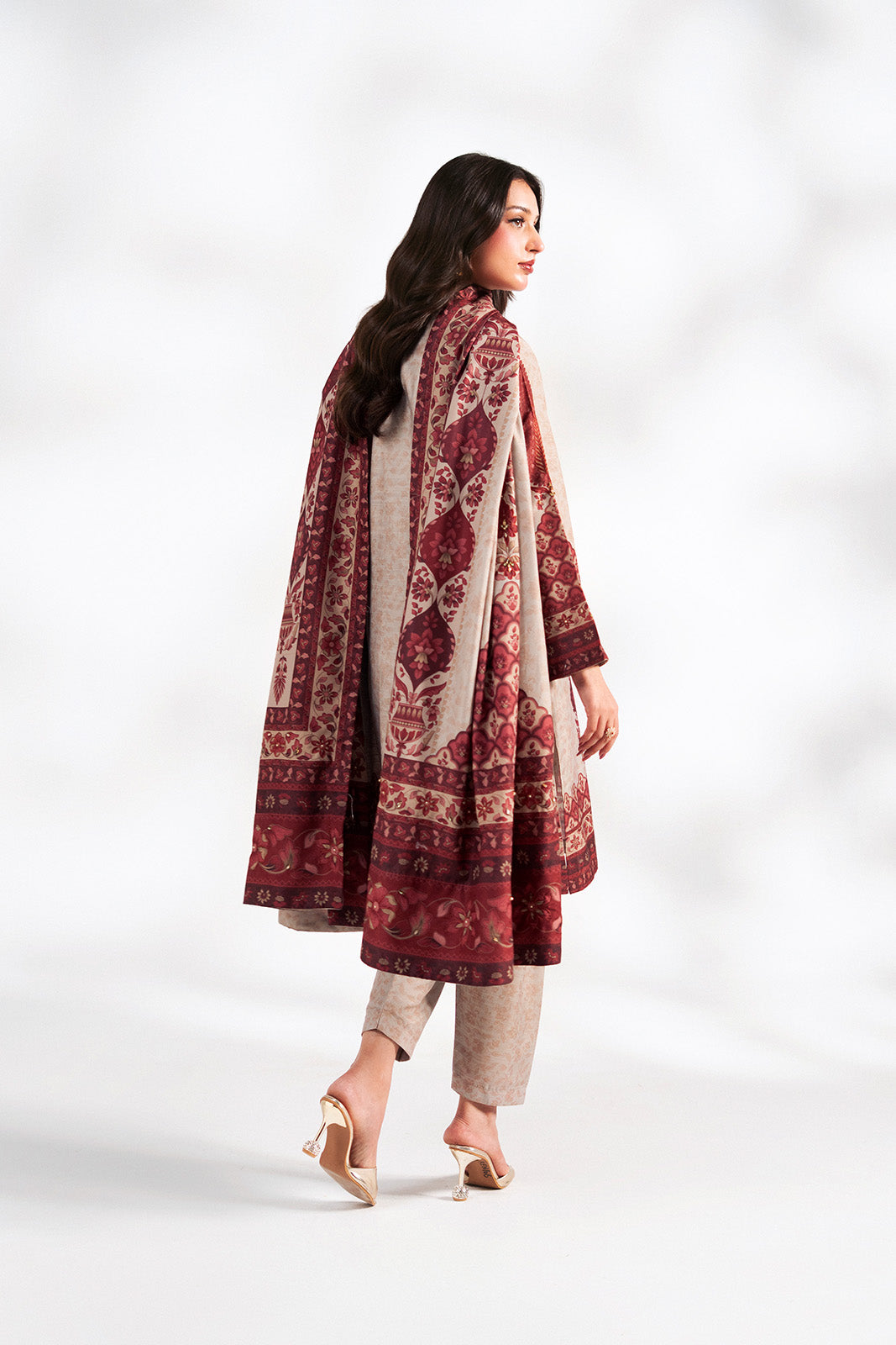 3 Piece Printed Raw Silk Embroidered Suit (FS0215)