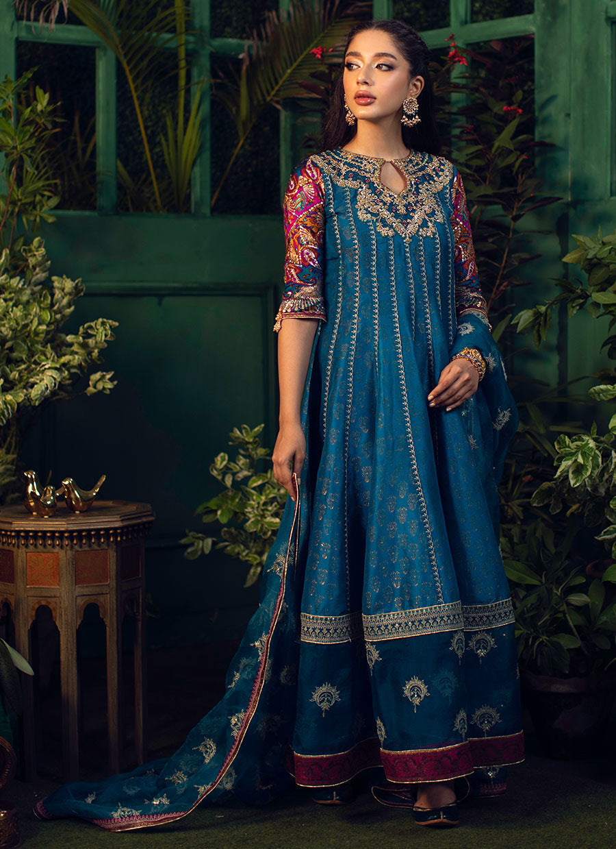 Firu Teal Kalidaar With Teal Organza Dupatta - FTA-FSP22-02