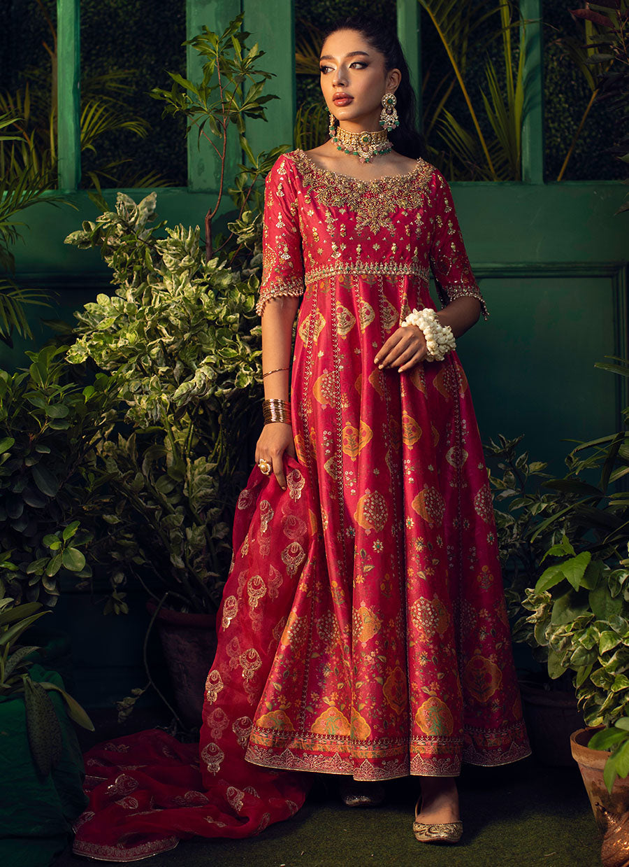 Rana Scarlett Kalidar With Pure Organza Baali Embroidered Dupatta - FTA-FSP22-07