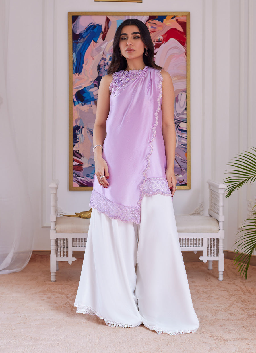 Suzette Lavender Asymmetrical Raw Silk Shirt - FTA-LE24-24