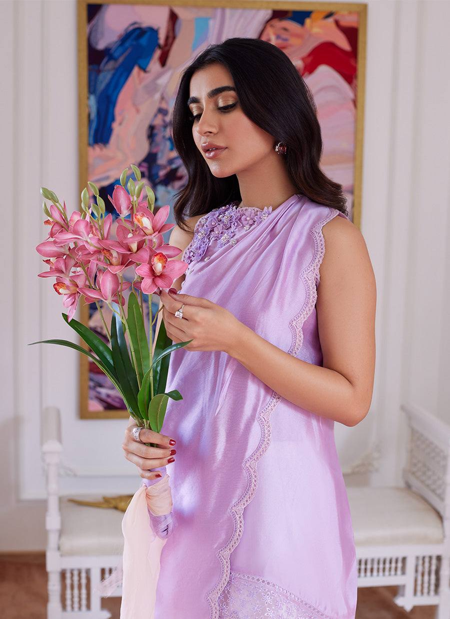 Suzette Lavender Asymmetrical Raw Silk Shirt - FTA-LE24-24