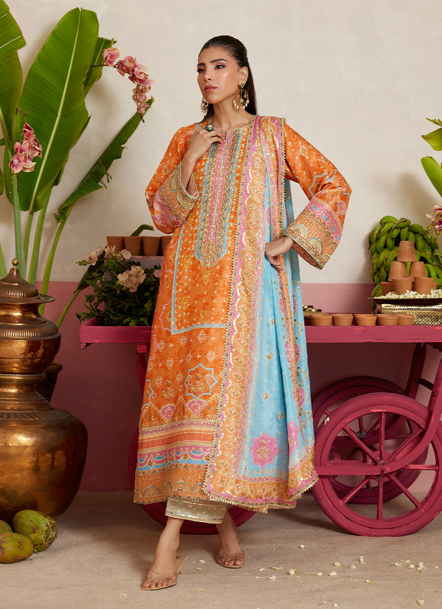 Jenna Tangerine Shirt And Dupatta - FTA-MFP26-02