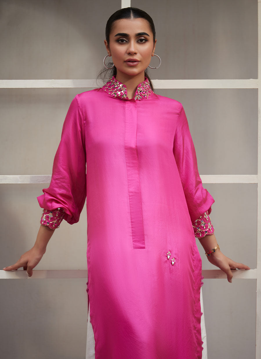 Vanka Fuschia Raw Silk Shirt And Dupatta